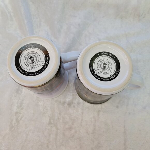 Thomas Kinkade Illuminating Mugs LOT of 2 Lilac Cottage Hollyhock House 6 oz set - Picture 5 of 5